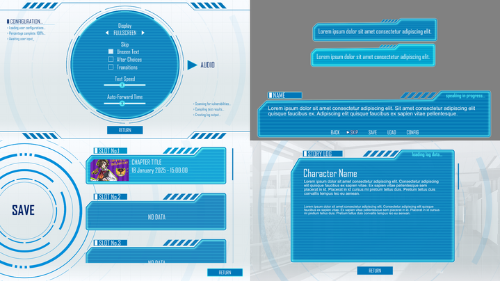 Showcase displaying a tech themed UI
